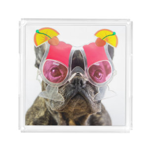Getty Images Dog With Cocktail Glasses Acrylic Tray