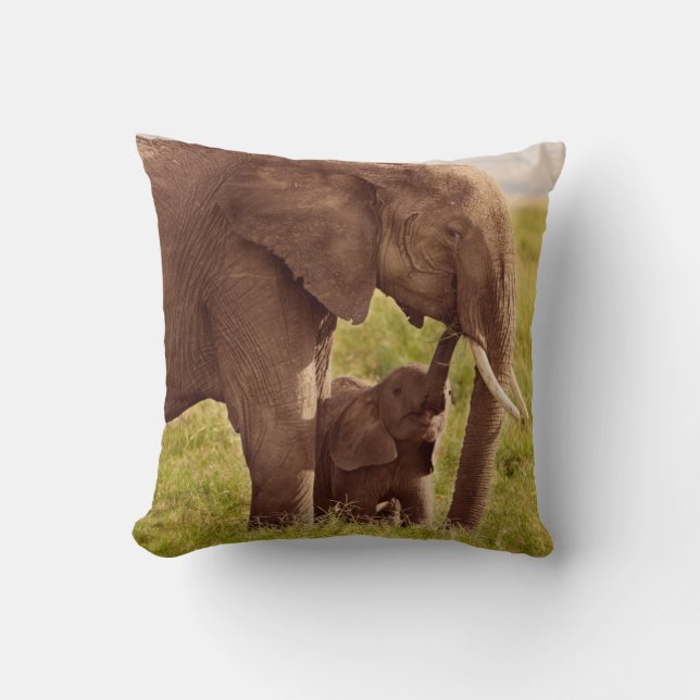Getty Images | Elephant & Baby Throw Pillow (Front)