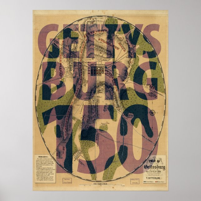 Gettysburg 150th Anniversary Map Poster (Front)