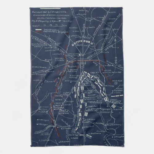 Gettysburg Battlefield Civil War Map 1863 Kitchen Towel