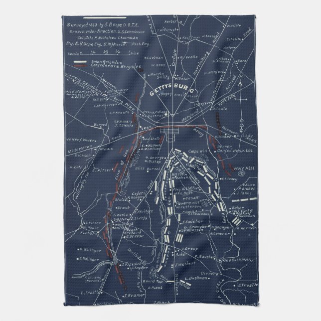 Gettysburg Battlefield Civil War Map (1863) Kitchen Towel (Vertical)