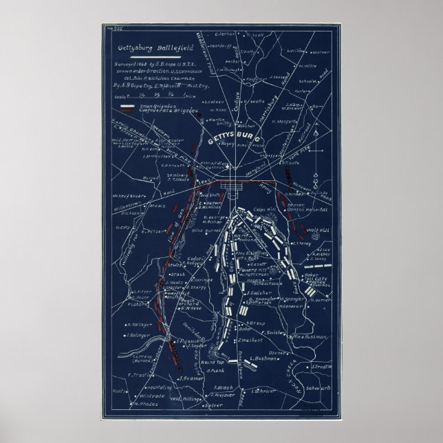 Gettysburg Battlefield Civil War Map (1863) Poster (Front)