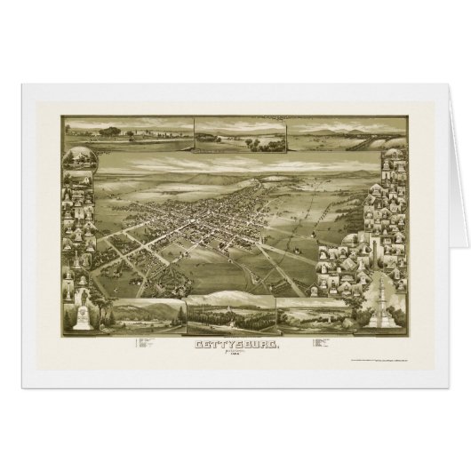 Gettysburg, PA Panoramic Map - 1888 Cards (Front Horizontal)