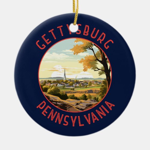 Gettysburg Pennsylvania Retro Distressed Circle Ceramic Ornament