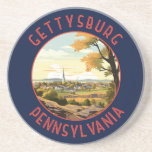 Gettysburg Pennsylvania Retro Distressed Circle Coaster<br><div class="desc">Gettysburg retro vector travel design in an emblem style. It’s known for Gettysburg National Battlefield,  site of a turning point in the Civil War,  now part of Gettysburg National Military Park.</div>