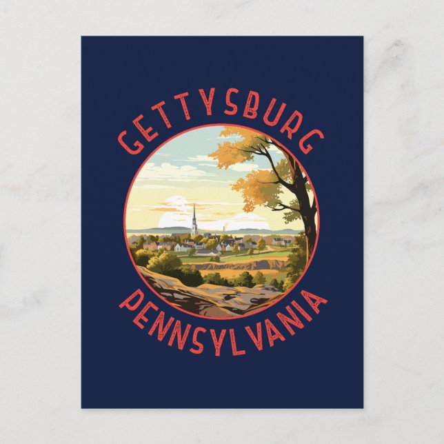Gettysburg Pennsylvania Retro Distressed Circle Postcard (Front)