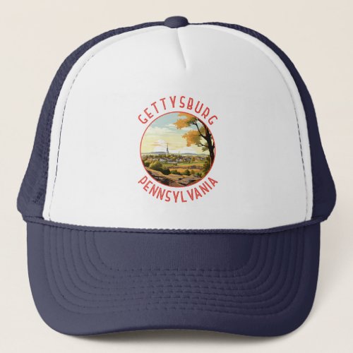 Gettysburg Pennsylvania Retro Distressed Circle Trucker Hat