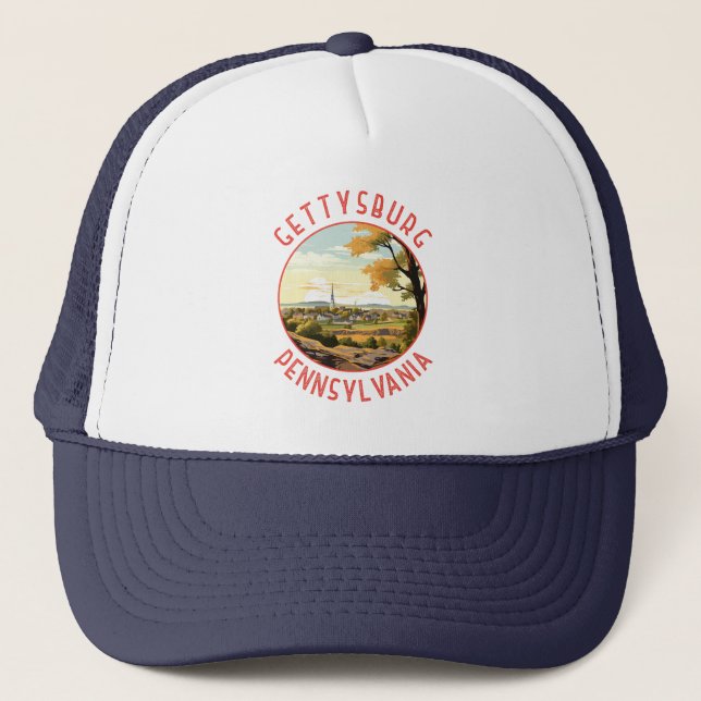 Gettysburg Pennsylvania Retro Distressed Circle Trucker Hat (Front)