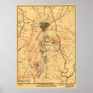 Gettysburg & Vicinity Troop Positions July 3 1863 Poster
