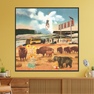 Geyser buffalo motel Surreal Collage Canvas Print