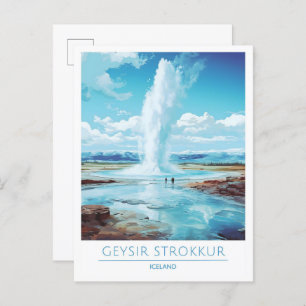 Geysir Strokkur Iceland Vintage Travel Postcard