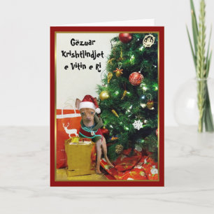 Gëzuar Krishtlindjet and Vitin and Ri chihuahua ca Holiday Card