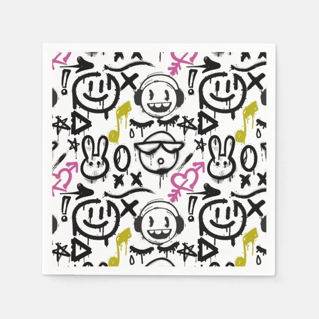 GFT01-Graffiti Mainly Black Napkins (Front)