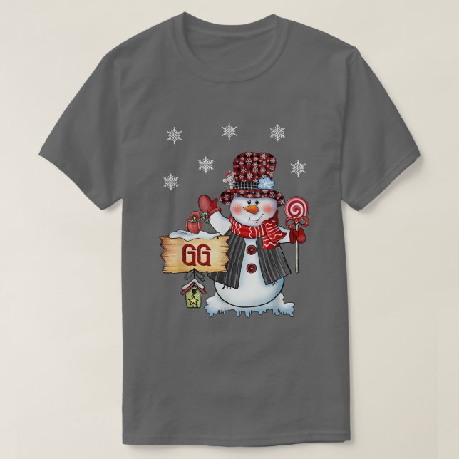 Gg Snowman Christmas Candy Cane Red Plaid Santa  T-Shirt (Design Front)