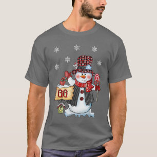 Gg Snowman Christmas Candy Cane Red Plaid Santa  T-Shirt