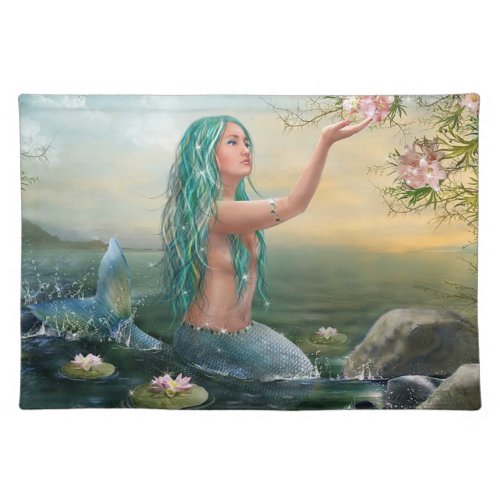 ggreen haired mermaid cloth placemat