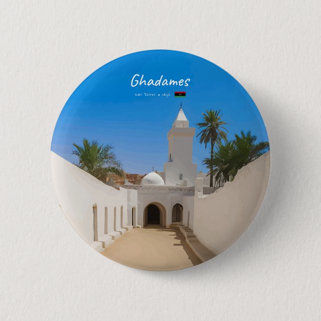 Ghadames, Libya - White Mosque Button (Front)