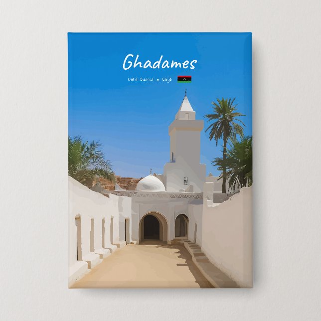 Ghadames, Libya - White Mosque Button (Front)