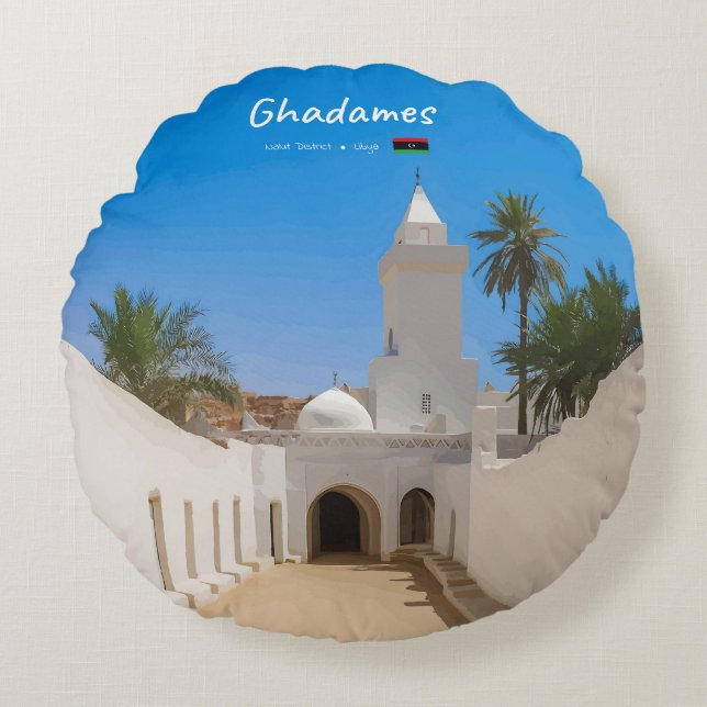 Ghadames, Libya - White Mosque Round Pillow (Front)