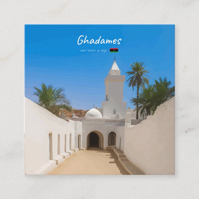 Ghadames, Libya - White Mosque Square Business Card (Front)