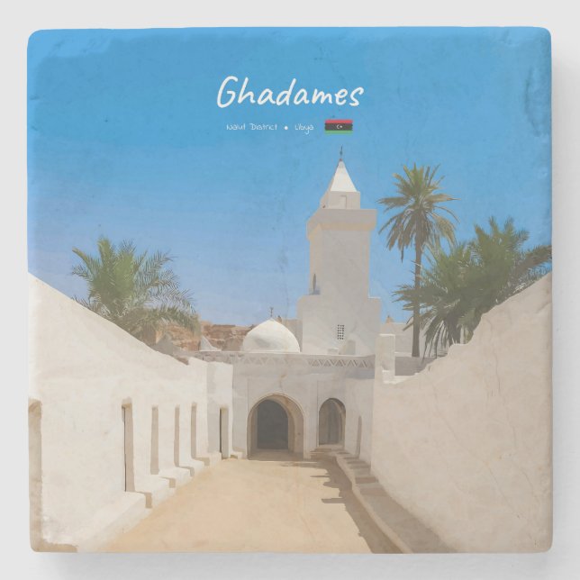 Ghadames, Libya - White Mosque Stone Coaster (Front)