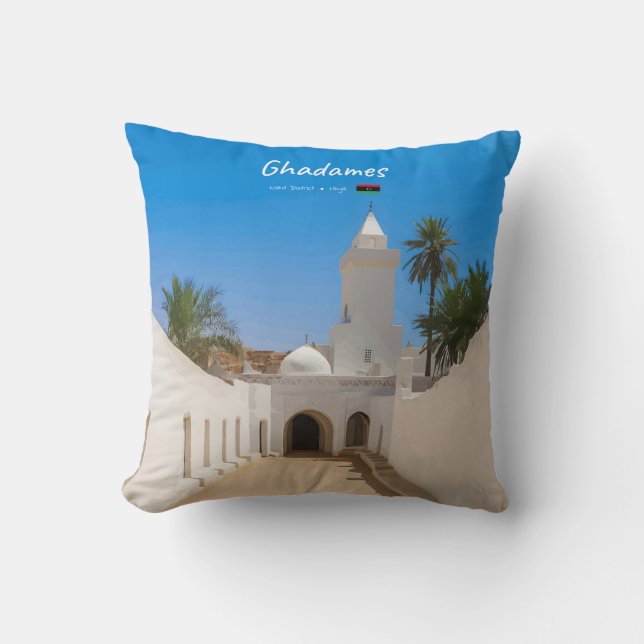 Ghadames, Libya - White Mosque Throw Pillow (Front)