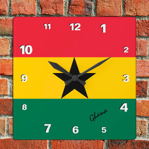 Ghana Clock, patriotic home, Ghanaian Flag Square Wall Clock
