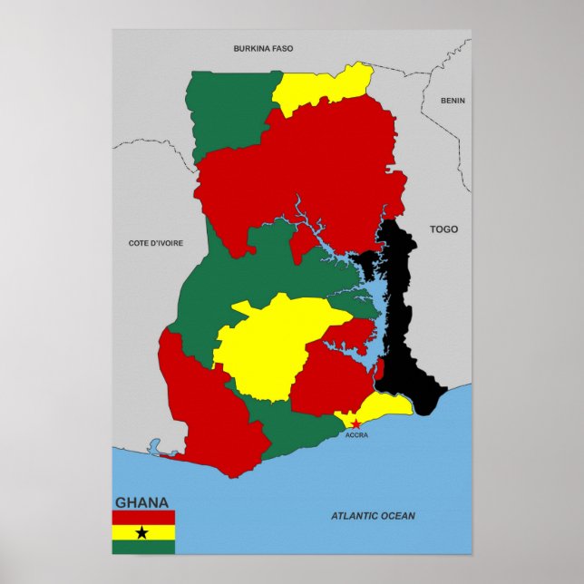 ghana country map flag poster (Front)