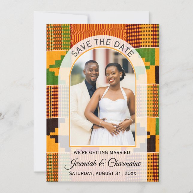 Ghana Couple Ghanaian Kente WEDDING  Save The Date (Front)