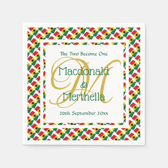 GHANA Custom Monogram Wedding Celebration Paper Napkins (Front)