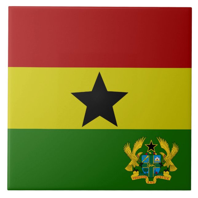 Ghana flag-coat arms ceramic tile (Front)