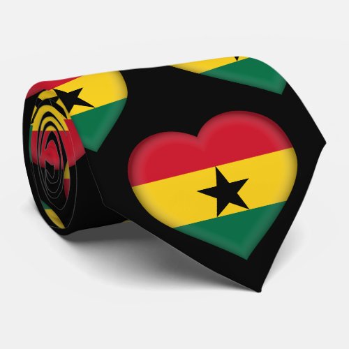 Ghana Flag Colors Heart Pattern Neck Tie