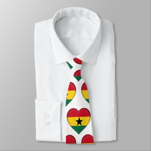 Ghana Flag Colors Heart Pattern Neck Tie
