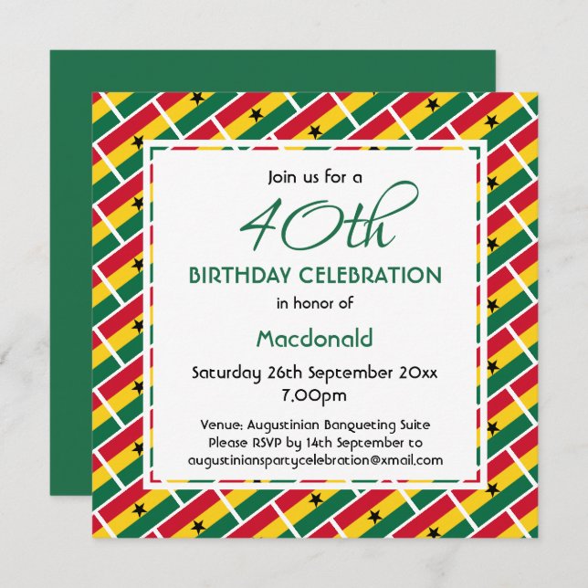 GHANA FLAG Custom Birthday Celebration Invitation (Front/Back)