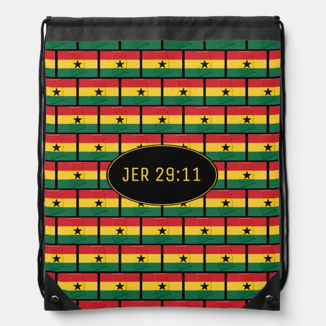 GHANA FLAG | Customizable | JEREMIAH 29:11 Drawstring Bag (Front)