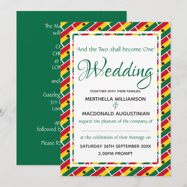 GHANA Flag Customized Ghanaian Wedding Invitation (Front/Back)