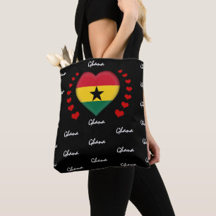 Ghana Flag & Heart, Ghanian Flag fashion /sport Tote Bag