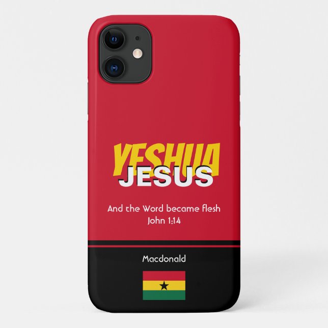 Ghana Flag JESUS YESHUA Scripture Personalized Case-Mate iPhone Case (Back)