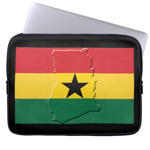 GHANA Flag Map Patriotic Computer BLACK Laptop Sleeve