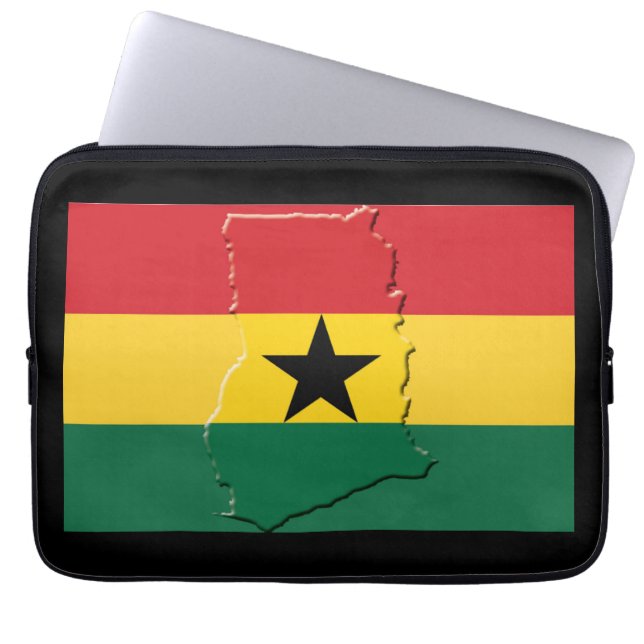 GHANA Flag Map Patriotic Computer BLACK Laptop Sleeve (Front)