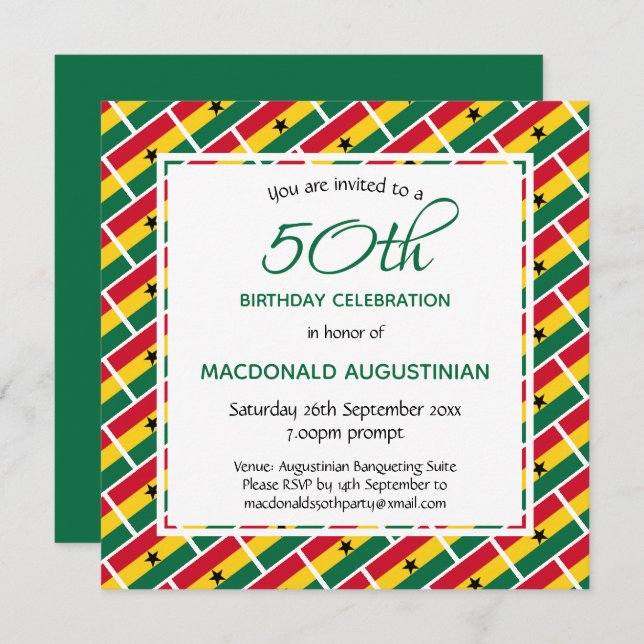 GHANA FLAG Personalized 50th Birthday Invitation (Front/Back)