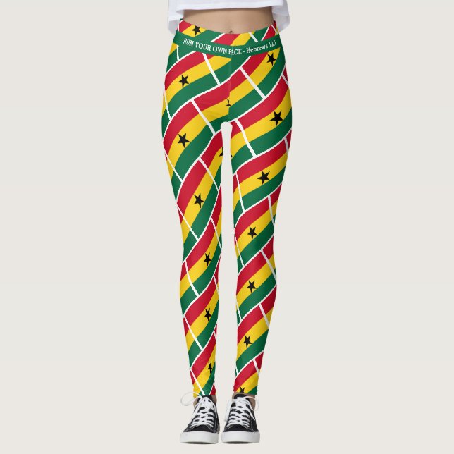 GHANA FLAG Scripture RUN YOUR RACE Personalized Leggings (Front)