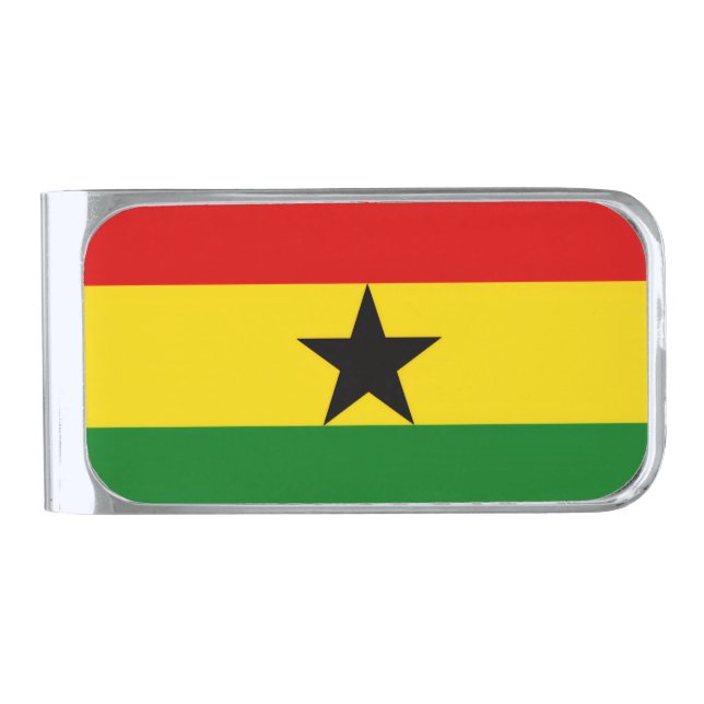 Ghana Flag Silver Finish Money Clip (Front)