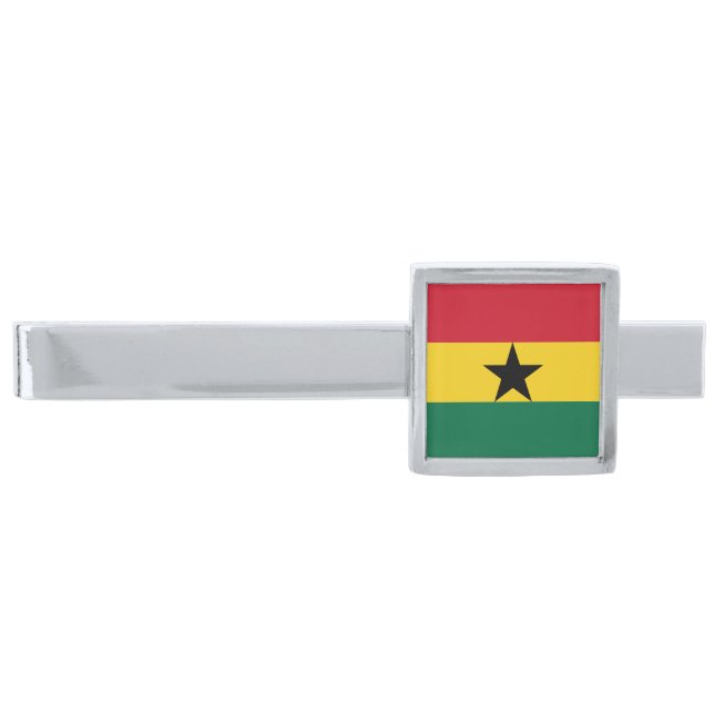 Ghana Flag Silver Finish Tie Bar (Front)