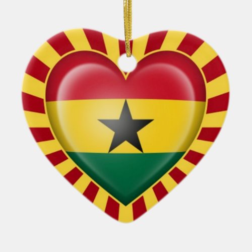 Ghana Heart Flag with Star Burst Ceramic Ornament