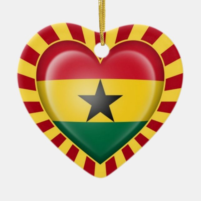 Ghana Heart Flag with Star Burst Ceramic Ornament (Front)