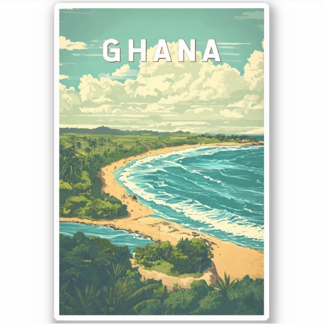 Ghana Illustration Travel Art Vintage Sticker (Front)