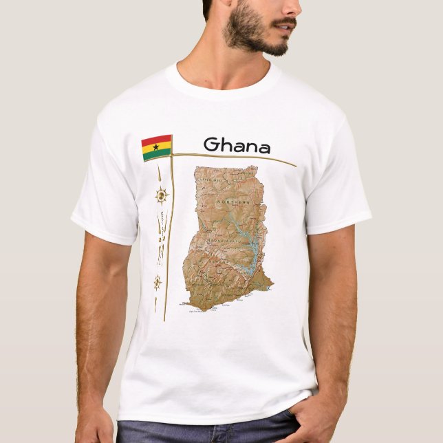 Ghana Map + Flag + Title T-Shirt (Front)
