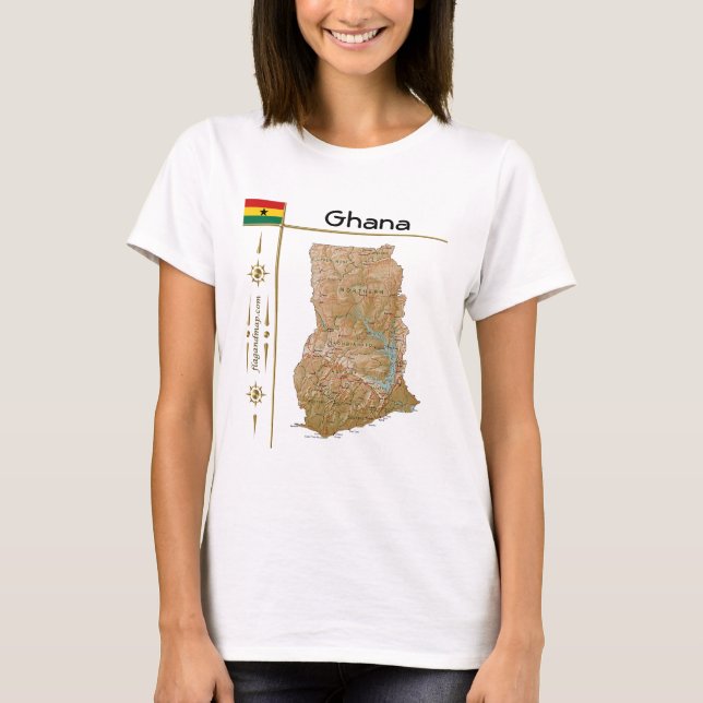 Ghana Map + Flag + Title T-Shirt (Front)