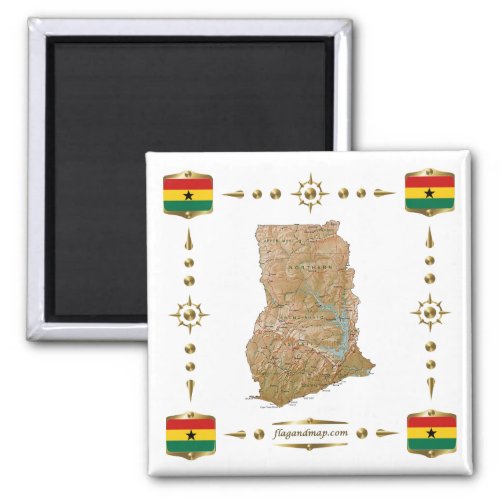 Ghana Map  Flags Magnet